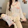 Pijama de Renda para Primavera e Outono Feminino, Cardigã Solto de Xadrez Damasco com Cerejas de Manga Longa Que Pode Ser Usado Fora, Conjunto de Roupas para Casa Atacado