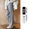 Calça de Lã Espinha de Peixe Wide-Leg Feminina 2026 Nova Outono/Inverno Plus Veludo Perna Reta Petite Scimitar Banana Roupa Esportiva