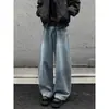 Jeans da moda masculina 2026 com barra curva, calças casuais americanas retro cool, calças retas de perna larga cleanfit