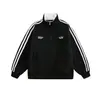 Sudadera de Forro Polar a Rayas con Media Cremallera para Hombre, Nueva de Otoño e Invierno, Holgada, Bordado de Letras, Chaqueta Deportiva Versátil con Cuello Alto