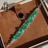 Pulseira de Calcedônia Natural de Alta Qualidade Gelo Banhada a Prata Incrustada com Diamantes Completos Ágata Rosa Jade Verde Imperial Joias Femininas Branco Atacado