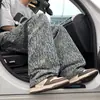 Jeans Jacquard con Letras Retro Americano para Hombre Primavera/Verano, Pantalones de Marca de Moda, Pantalones Rectos Ligeramente Acampanados de Alta Costura