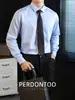 [100% Algodón Puro] Camisa de Manga Larga de Color Sólido de Alta Gama Lista para Usar, Sin Planchar, para Hombre, Ropa de Trabajo Ligera para Negocios, Camisa Anti-Arrugas