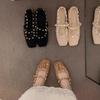 Sandálias Francesas Vazadas Nude Damasco com Rebite Suave para Mulheres Verão Fada Boêmia Férias Sapatos Mary Jane