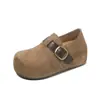 2026 Cinto de Couro Retrô Novos Tamancos Sapatos Individuais de Outono Femininos Sola Grossa Versátil Aumento Interno Fivela Slip-on Sapatos Preguiçosos