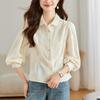 Camisa bordada com lapela doce direto da fábrica, camisa feminina de algodão de manga comprida, nova camisa solta estilo ocidental antienvelhecimento, início do outono