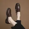 Zapatos de Lona Perezosos Estilo Academia Retro Británica para Mujer, Punta Redonda, Tacón Medio, Zapatos Individuales para Mujer, Pueden ser Tallas Grandes