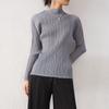 Camiseta de Manga Larga con Cuello Medio Plisado para Mujer, Capa Base Ajustada de Otoño, Suéter Estilo Miyake, Top Básico Clásico con Cuello Alto