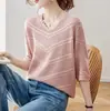 2026 Nueva Camiseta de Verano Manga Tres Cuartos Manga Corta para Mujer Cuello en V Hueca Tejido Fino de Seda de Hielo Talla Grande Ropa para Mujer Top