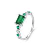 Anillo de plata de ley S925 con circonita cuadrada brillante de lujo, diseño retro esmeralda premium para mujer