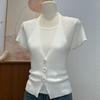 Suéter de Punto con Cuello Halter en V Estilo Puro Deseo para Mujer Verano Nuevo Ajuste Delgado Camisa Base Hermosa y Más Fácil de Combinar