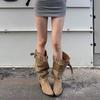 Botas Largas para Mujer con Caña Ancha, Debajo de la Rodilla, Nuevo Estilo Primavera/Verano 2026, Tacón Grueso, Punta Fina Adelgazante, Hebilla de Cinturón, Botas Arrugadas Apiladas