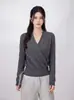 Suéter de lana tipo pullover, elegante, maduro y casual, nuevo para principios de otoño, color liso, cuello en V, manga larga, entallado a la cintura, top para mujer