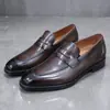 Zapatos Formales de Piel para Hombre con Suela de Cuero Genuino para Reuniones y Negociaciones, Mocasines Penny Loafer, Zapatos Simples sin Cordones de Piel de Vaca para Hombre