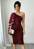 2026 Nuevo Vestido de Noche Largo Elegante con Empalme de Lentejuelas de Gasa Transfronterizo, Cintura Media, Cuello en V Profundo, Elegante para Banquetes
