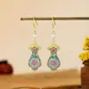 Pendientes de Plata 925 con Aguja Dorada Esmalte Azul Tradicional, Tachuelas con Forma de Jarrón, Pendientes de Gancho Estilo Chino Personalidad Temperamento Hanfu para Mujer