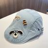 2024 nuevo gorro de visera de cachorro lindo japonés para niños primavera y verano retro mezclilla que combina con todo cara pequeña boina de pintor marea
