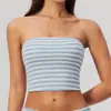 Novo Top de Yoga em Fleece Nevado Dupla Face, Listrado Sem Mangas Ombro a Ombro Slim-Fit Curto Colete Esportivo 4556