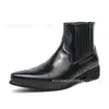 Moda Masculina Outono Botas de Couro Apontadas Esculpidas Transfronteiriças Tamanho Grande Sapatos Formais Casuais Botas de Cano Alto Sapatos de Couro Botas Curtas Sapatos Masculinos