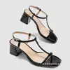 Sandalias de Verano de Tacón Grueso Estilo Europeo y Americano para Mujer, de Comercio Exterior Transfronterizo, Punta Abierta, de Moda, Versátiles, de una Sola Tira, Elegantes Tacones Altos