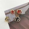 Pendientes de Flor de Camelia Roja Ancora Rojo Festivos Elegantes Pendientes de Gama Alta Pendientes de Estilo Fragante de Nicho Otoño e Invierno