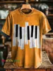 Estampa Retro Cruzada Tecla de Piano Masculina Gola Redonda Manga Curta Estampa Digital 3D Personalizado Peça Única Atacado