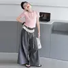 Conjunto Esportivo para Meninas Novo Estiloso Camiseta Rosa com Barra de Babados e Calça de Perna Larga para Crianças Maiores