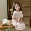 Pijama Infantil, Camisola de Verão para Meninas, Saia de Gaze 100% Algodão para Bebê, Saia de Renda com Manga 3/4 para Meninas, Estilo Família