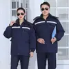 Chaqueta de Trabajo Gruesa de Algodón para Invierno para Hombres y Mujeres, A Prueba de Frío y Cálida, Abrigo de Protección Laboral con Capucha Desmontable, Azul Marino