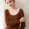 Suéter de Cachemira Otoño Nuevo Estilo Simple Cuello Cuadrado Francés Manga Larga Ajustado Delgado Favorecedor Temperamento Suéter Base de Punto para Mujer