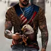 Camiseta con Bandera Americana Estampado Digital 3D Exportación Transfronteriza de Amazon para Hombre Camisetas Casuales de Manga Corta para Hombre Verano