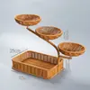 Prato de Frutas Criativo de Múltiplas Camadas Cesta de Pão Tecelagem de Rattan Sintético de Camada Dupla Cesta de Lanches para Sala de Estar Cesta de Frutas Secas Cesta de Piquenique Cesta de Frutas