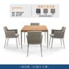 Mesa e cadeira de vime nórdicas para áreas externas, combinação de mesa de jantar para lazer, sofá individual, mesa de centro, móveis para pátio, atacado