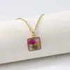 Collar de Flores Reales Hermosas Transfronterizo Estilo Geométrico Minimalista Cadena para Clavícula Colgante de Acero Inoxidable Flor Eterna Flor Colorida Regalo