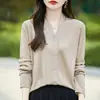 Cárdigan fino de lana para mujer de principios de otoño, cuello en V, protector de cuello, suéter de punto de manga larga, corte holgado, color liso, top exterior versátil