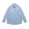 Camisa de Casal Bordada com Coração Rosa Dopamina e Gato, Nova Coleção de Primavera, Xadrez, Gola Revers, Jovem, Fresca, Casual, Cardigan