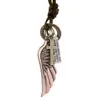 Joyería de Venta Caliente Europea y Americana, Colgante Personalizado de Alas de Ángel de Aleación, Collar de Cuero, Cadena Larga Simple Ajustable para Suéter