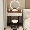 Tocador moderno minimalista para dormitorio, tocador pequeño de madera maciza, tocador de estilo crema de lujo ligero