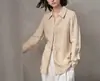 Camisa de Lino para Mujer para Primavera y Otoño, Corte Holgado, Top de Lino Transpirable de Alta Gama, Color Amarillo Albaricoque, Lenguaje de Lino de Otoño