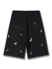 Shorts Jeans Masculino Tendência com Bordado de Cachorro, Verão Solto High Street Estilo Retro Americano, Calça Casual Juvenil