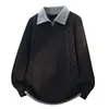 2026 Novo Suéter Pulôver Masculino de Malha Falsa Duas Peças Outono/Inverno com Gola Reversível, Tricô, Tamanho Grande, Camisa Básica Casual da Moda
