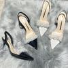 Sandalias de punta para mujer, primavera y verano 2024, nuevas, francesas, transparentes, puntiagudas, de tacón pequeño, blancas, tacones altos, zapatos de tacón de aguja
