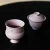 Taza de Té Grande de Cerámica Hecha a Mano con Esmalte Morado y Acentos Dorados, Taza de Mano con Base Alta, Taza Morada de Gran Capacidad Horneada en Horno