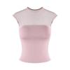 Camiseta Curta de Malha Preta com Estampa de Morango Patchwork Transparente para Mulheres, Top Sexy Slim-Fit de Verão com Bojo