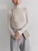 Top Base Camada Alta Grossa Cinza Francês Tricô para Mulheres Outono Inverno Slim Fit Lã Camada Interna Elegante Estiloso