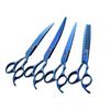 Tijeras para mascotas con recubrimiento de titanio azul Tijeras azules de 7 pulgadas con hoja superior curva Tijeras de peluquería Tijeras dentadas Tijeras planas para flequillo recto