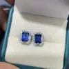 Producto Nuevo Más Vendido Tendencia Transmisión en Vivo Pendientes Elegantes de Botón Corte Princesa de Zafiro Cultivado en Laboratorio de 4 Quilates para Mujer Colgante