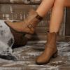 Comercio Exterior Cremallera Lateral Botas de Motocicleta Otoño e Invierno Europeas y Americanas Botines y Botas Botas de Mujer Hebilla de Cinturón Bajas Negras