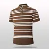 Nueva camiseta polo de punto de verano para hombre, camiseta casual versátil de seda helada a rayas de manga corta