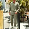 2026 Comércio Exterior Europeu e Americano Transfronteiriço Novo Terno Masculino Casual Solto de Linho de Manga Longa e Calça Longa com Gola Reversível Liso